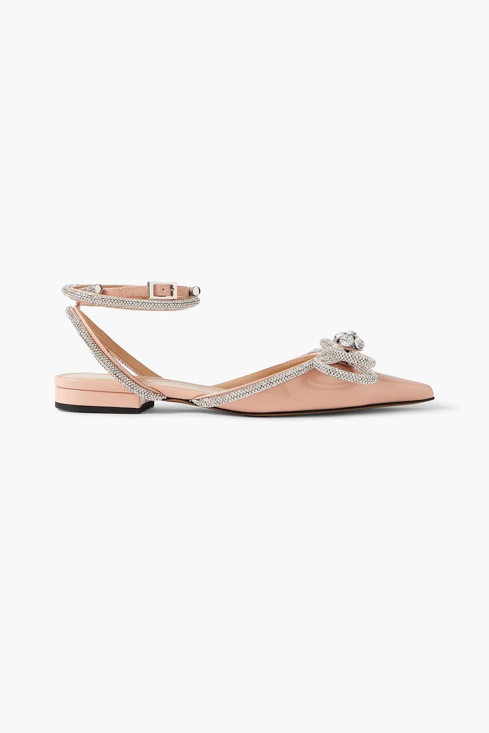 Double Bow crystal-embellished patent-leather point-toe flats - 1