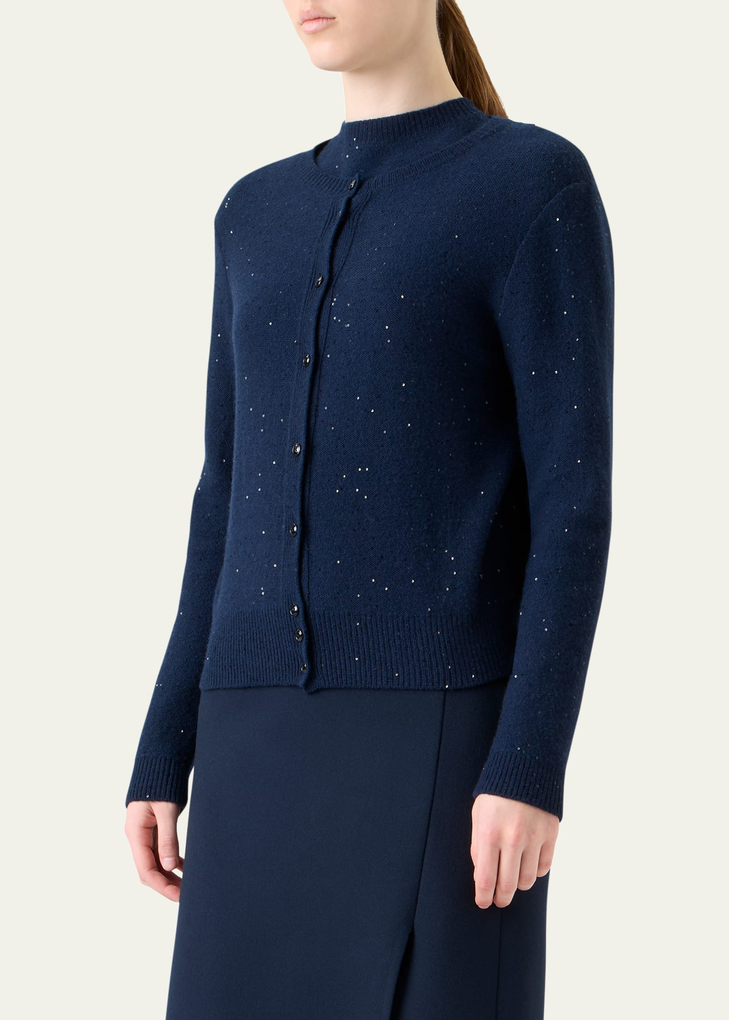 Paillette Wool-Cashmere Knit Crewneck Cardigan - 4