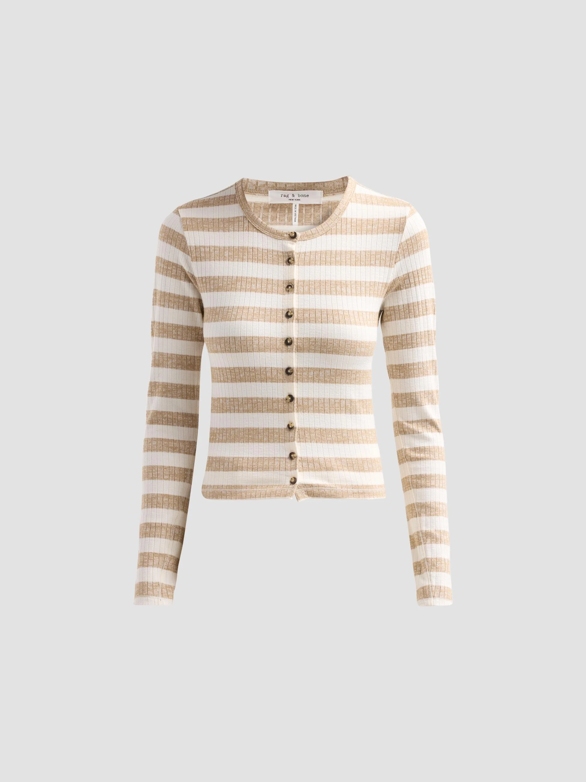 Women's The Wide Striped Rib-Knit Cardigan - Toffee - 1