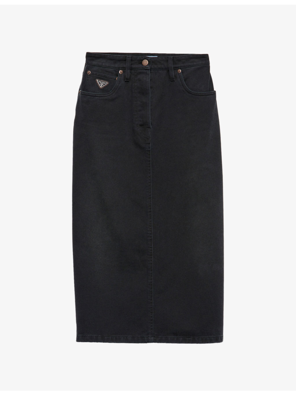 Enamelled-Logo Straight-Fit Denim Midi Skirt - 1