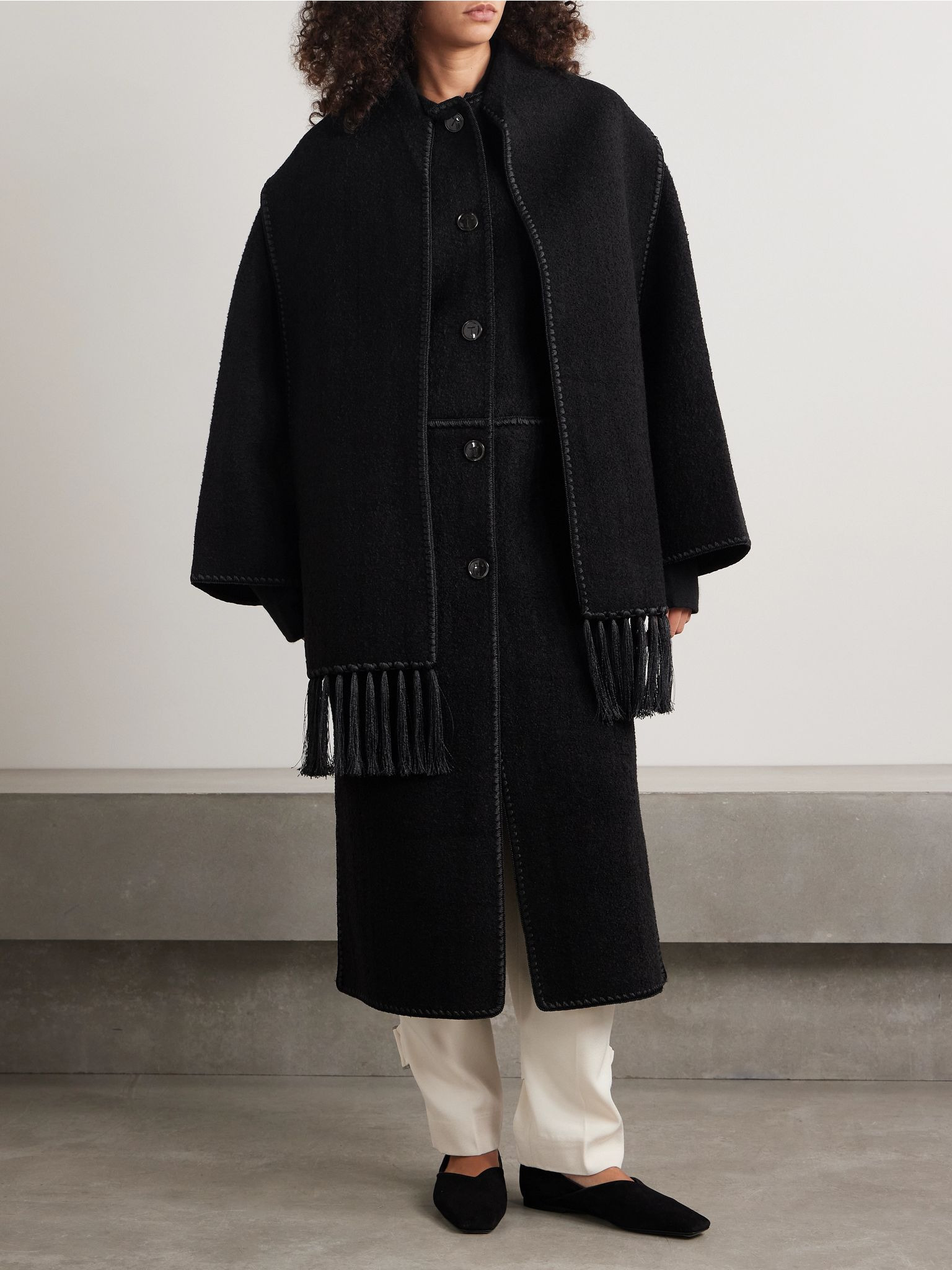 Draped fringed wool-blend bouclé jacket Black - 3