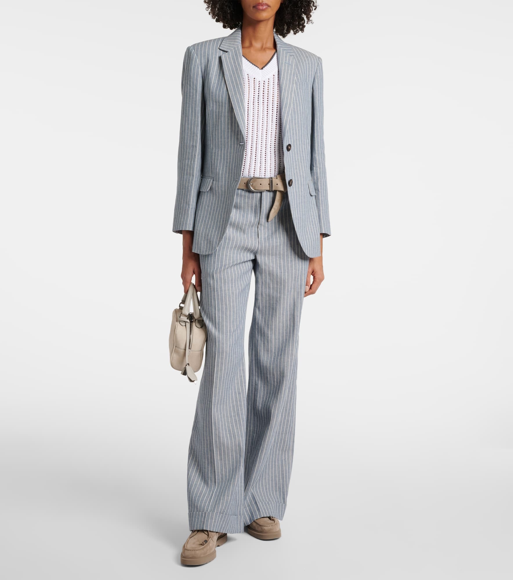 Pinstripe linen, cotton, and hemp blazer - 2