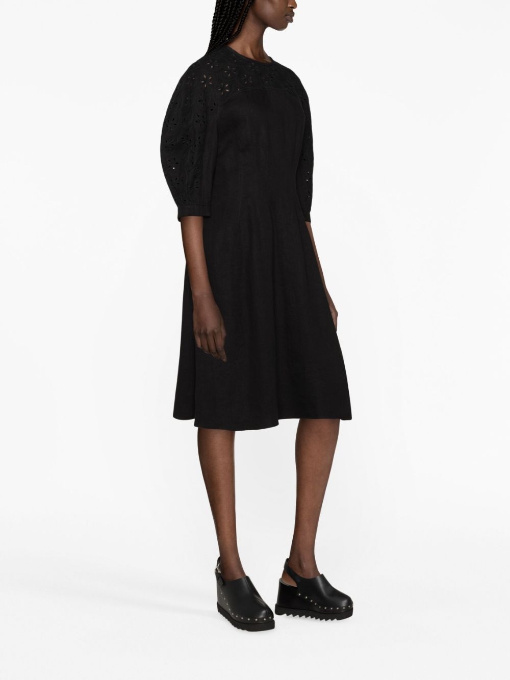 balloon-sleeve linen dress - 4