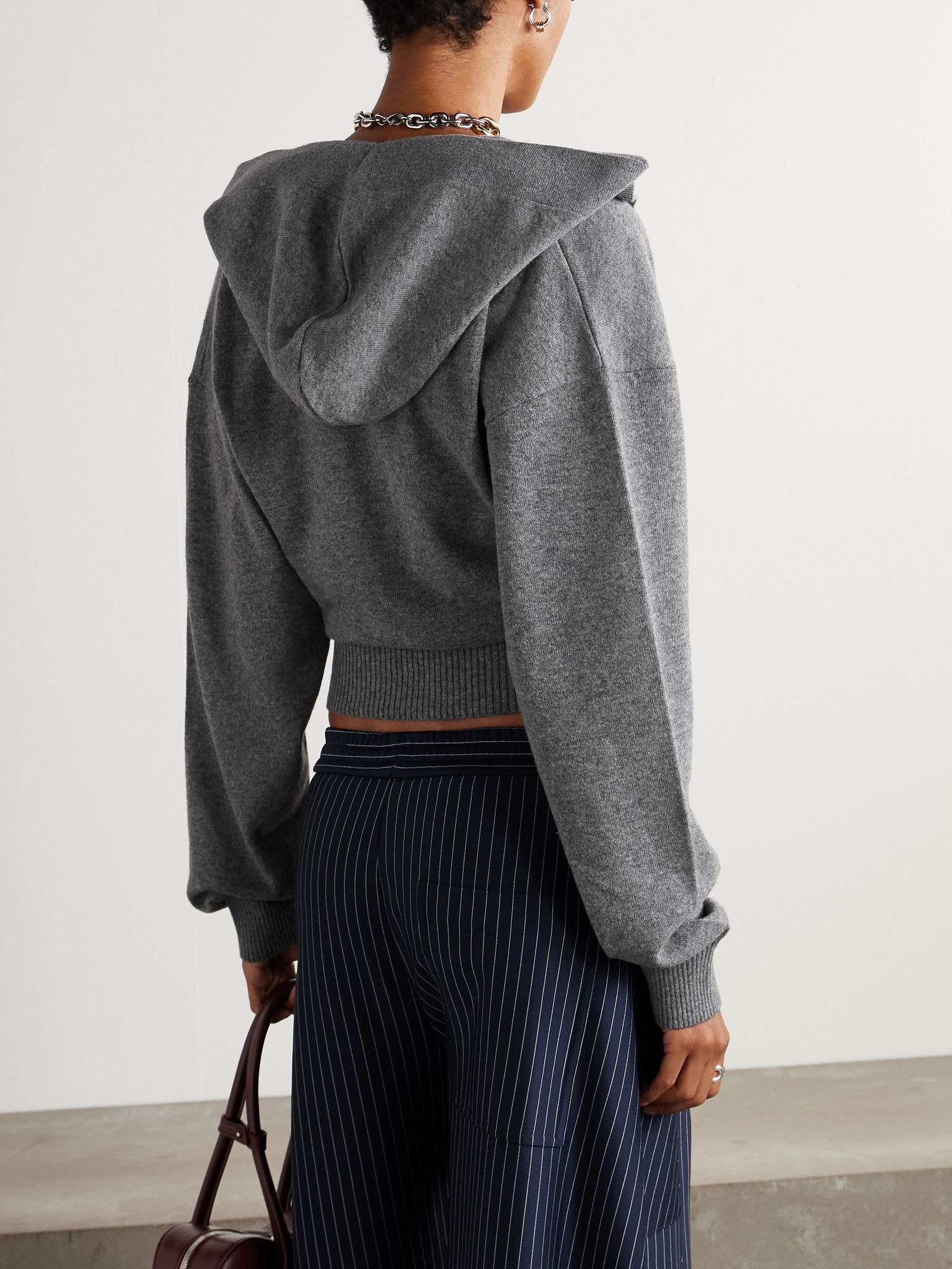 Cropped hooded wool sweater Gray - 3
