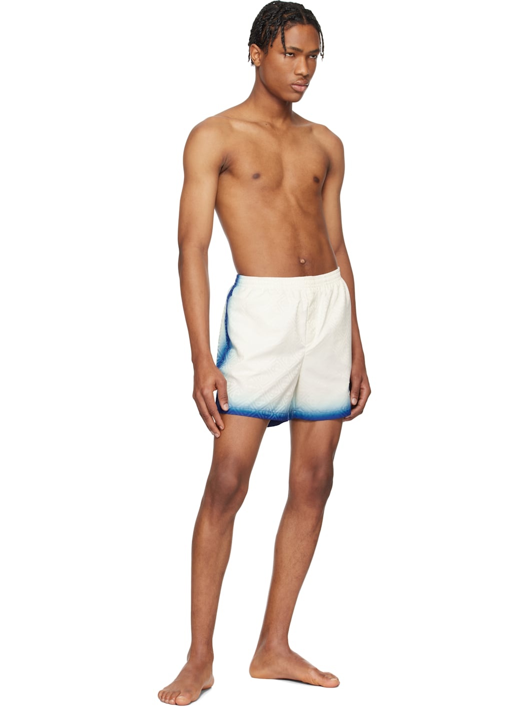 Blue & White Printed Jacquard Monogram Swim Shorts - 5