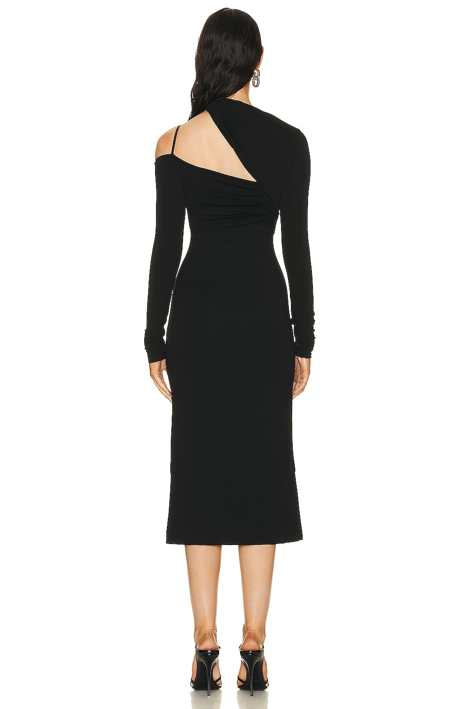 Gathered Asymmetrical Long Sleeve Midi Dress - 4