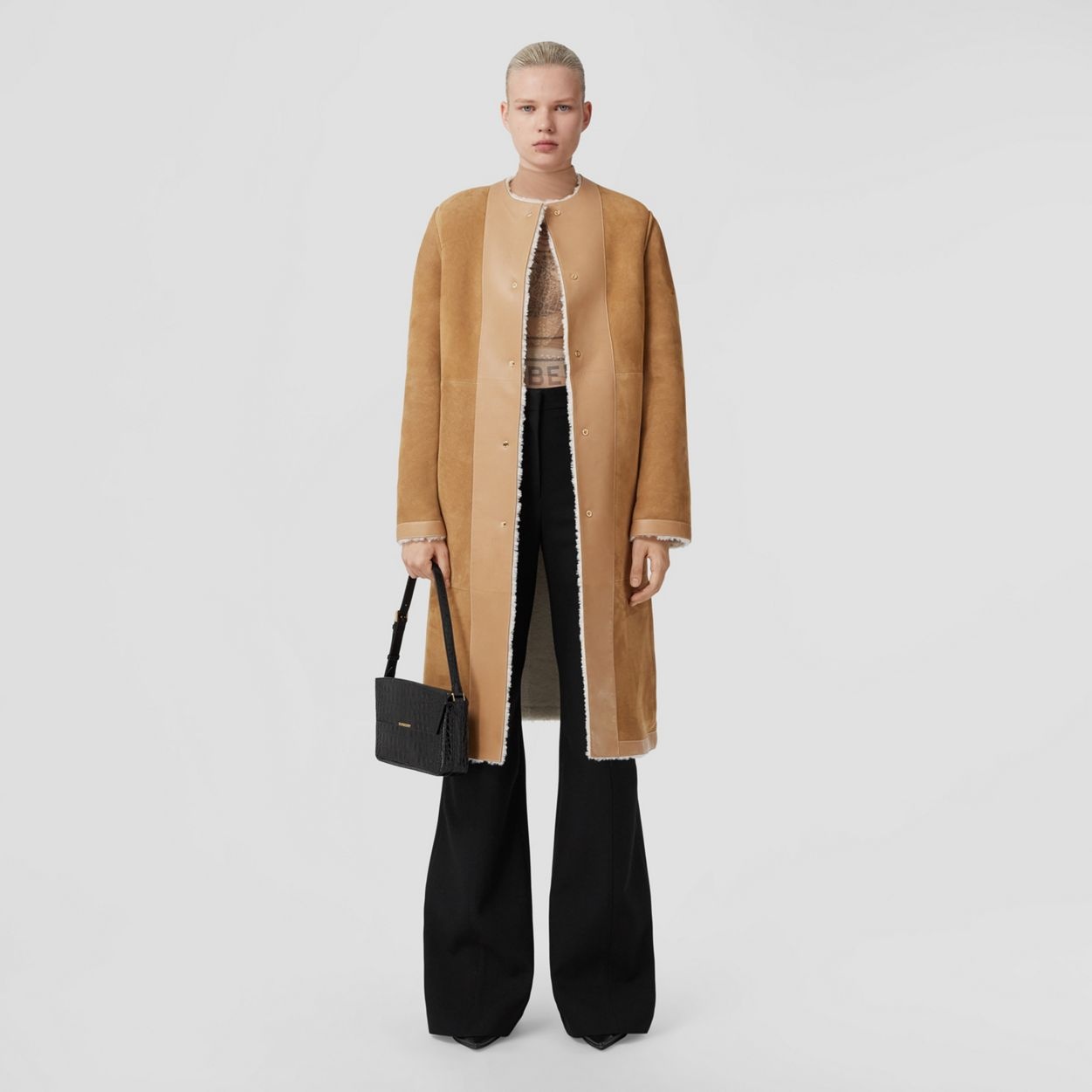 Reversible Shearling Collarless Coat - 2