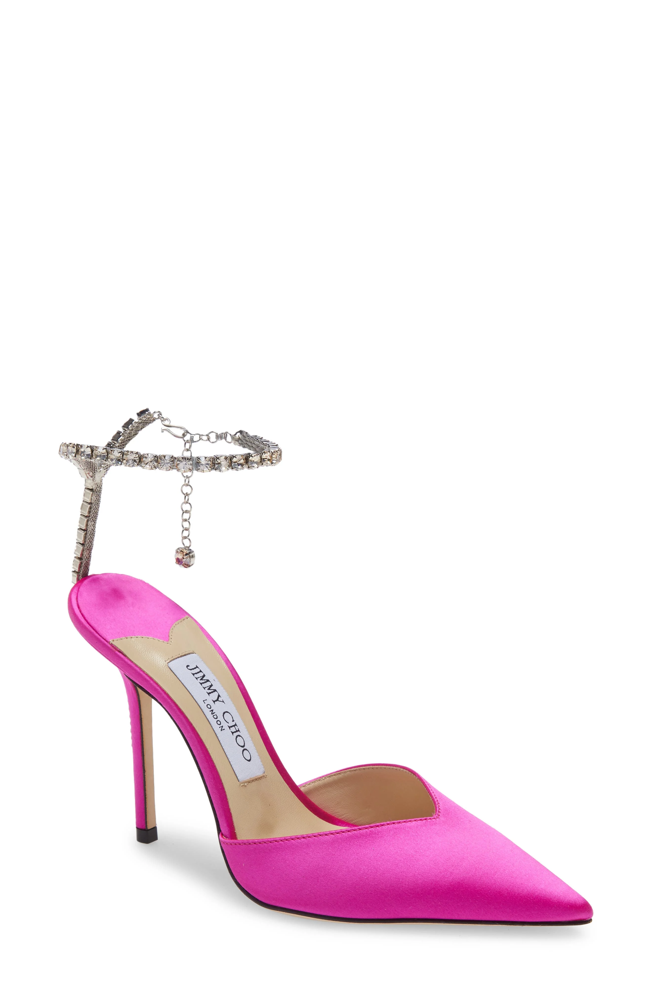 Jimmy Choo Saeda Crystal Ankle Strap Pointed Toe Pump in Fuchsia at Nordstrom - 1