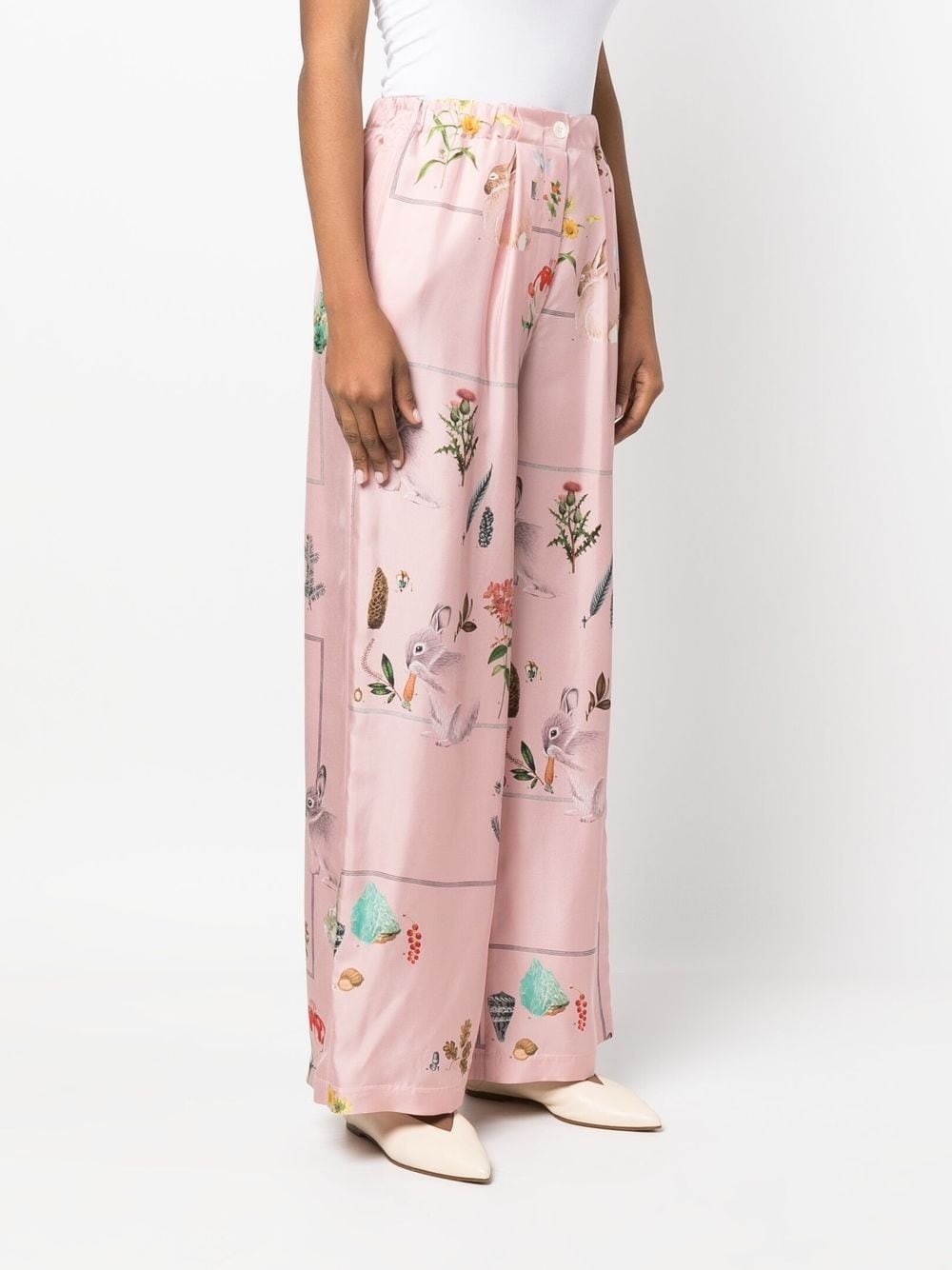 foliage-print silk palazzo trousers - 3