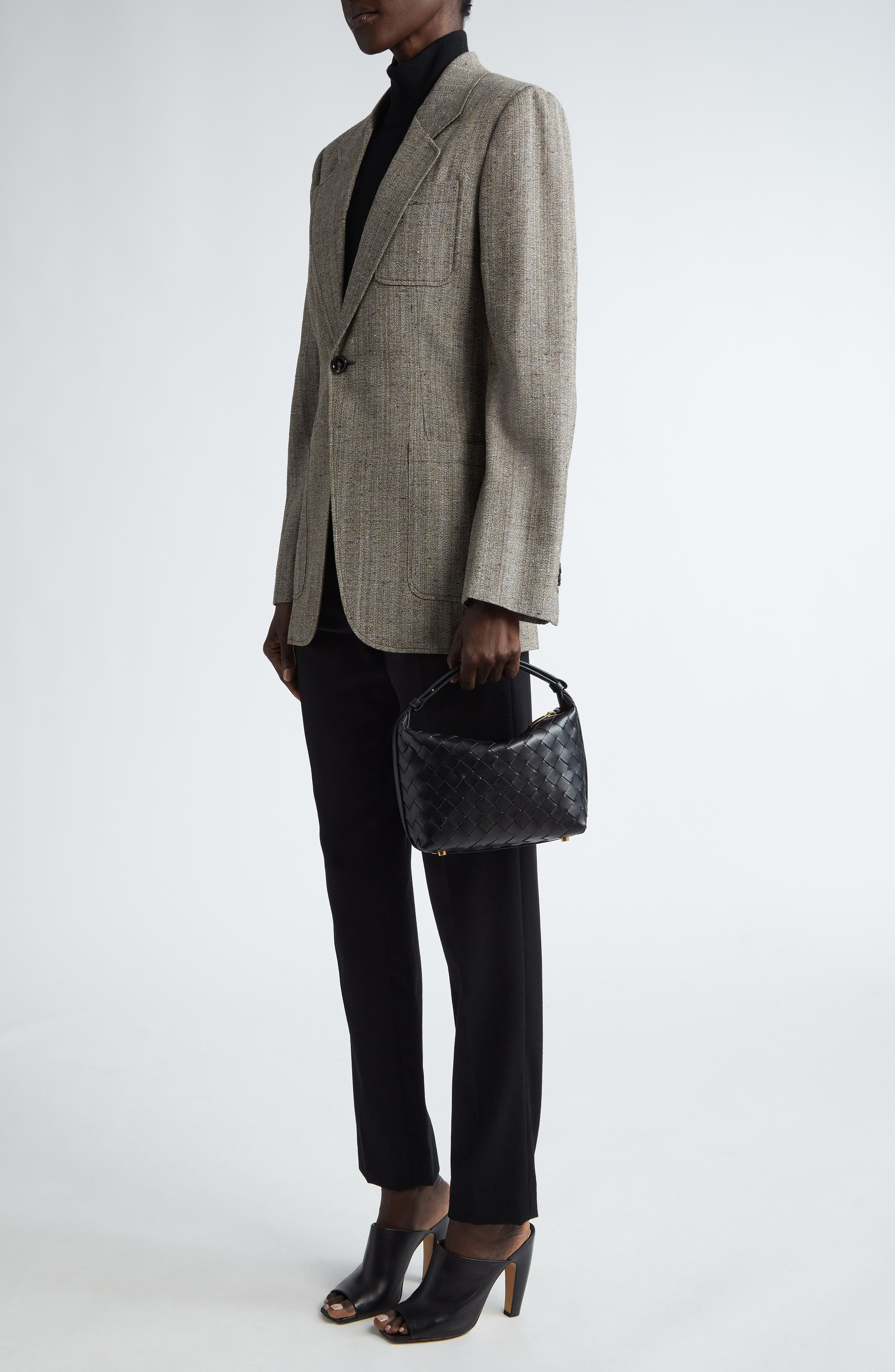 Bottega Veneta Mini Wallace Intrecciato Leather Shoulder Bag in Black/Gold at Nordstrom - 2