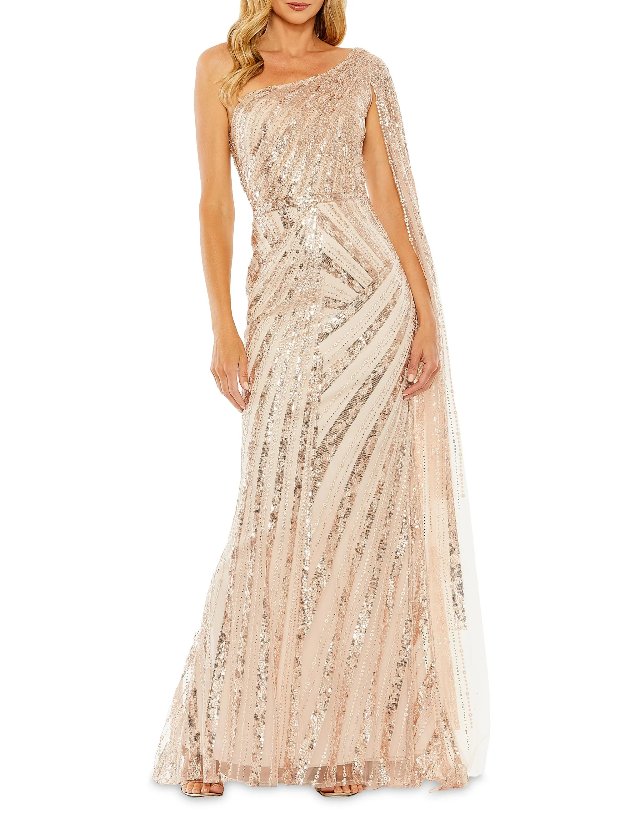 Women's Asymmetric Sequined Gown - Rose Gold - 1