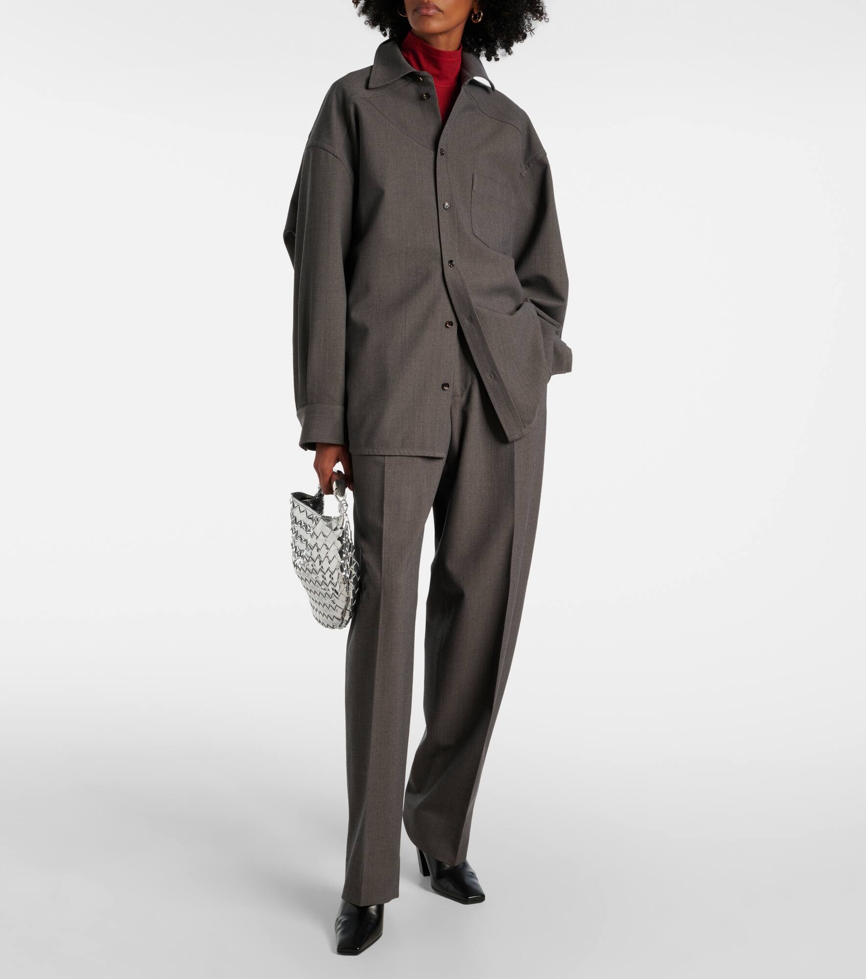 Mid-rise wool tricotine straight pants - 7