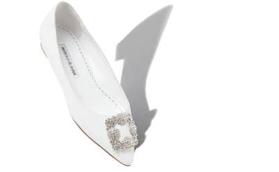 Manolo Blahnik White Calf Leather Jewel Buckle Flat Shoes outlook