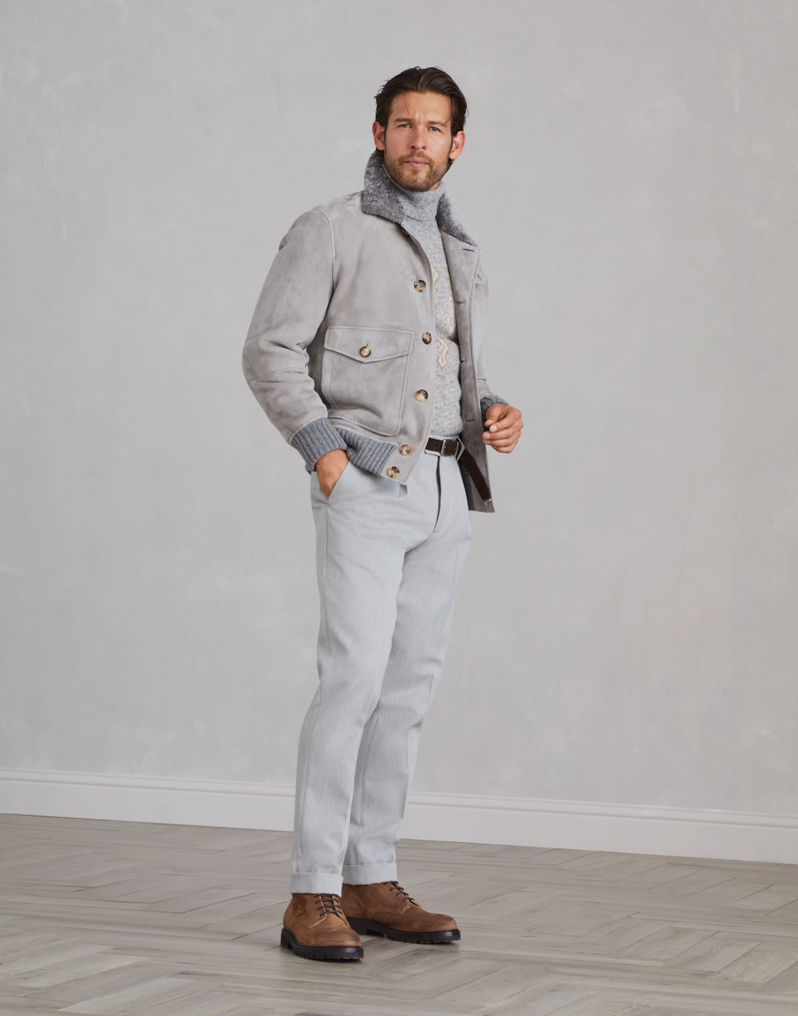 Brunello Cucinelli Suede shearling outerwear jacket | REVERSIBLE