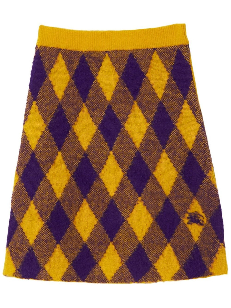 Argyle check-pattern knitted skirt 1