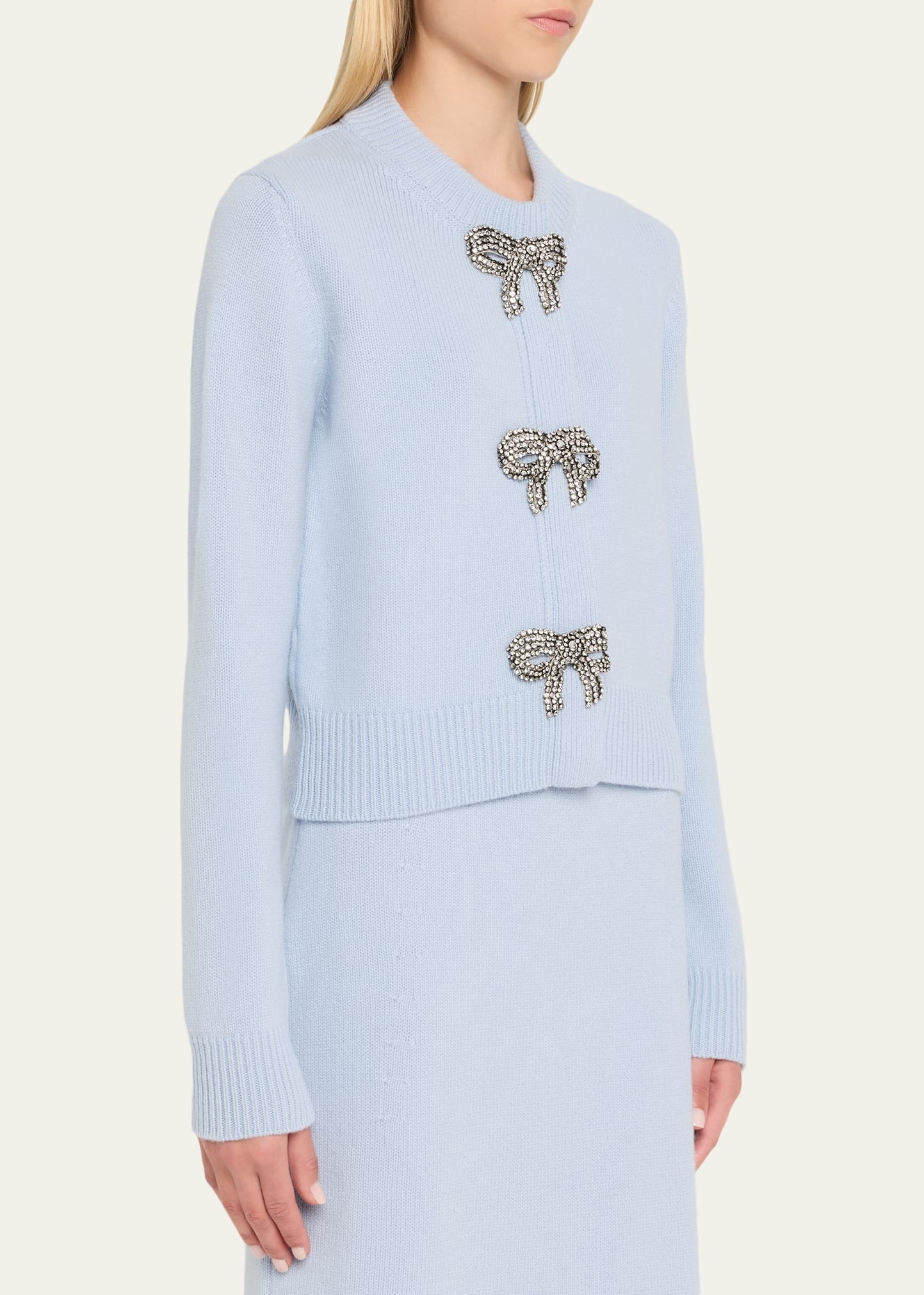 Crystal Bow Wool-Cashmere Cardigan - 4