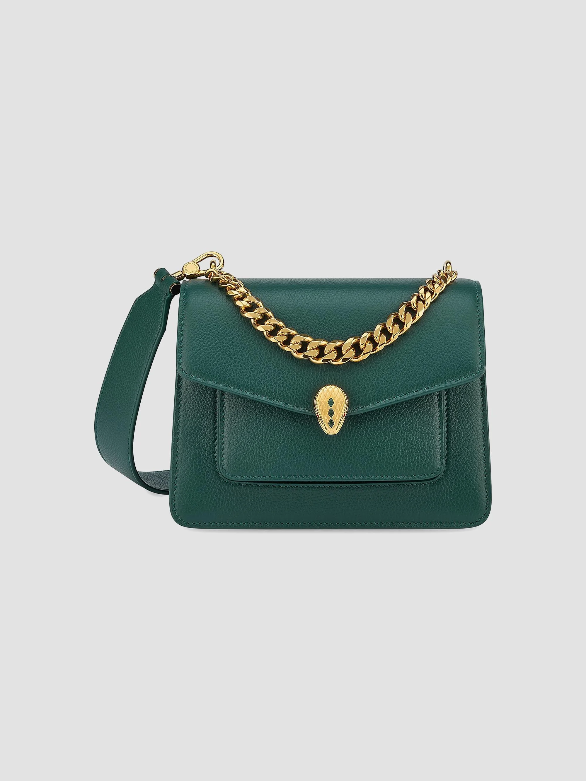 Women's Serpenti Maxi Chain Leather Shoulder Bag - Forest Emerald - 1