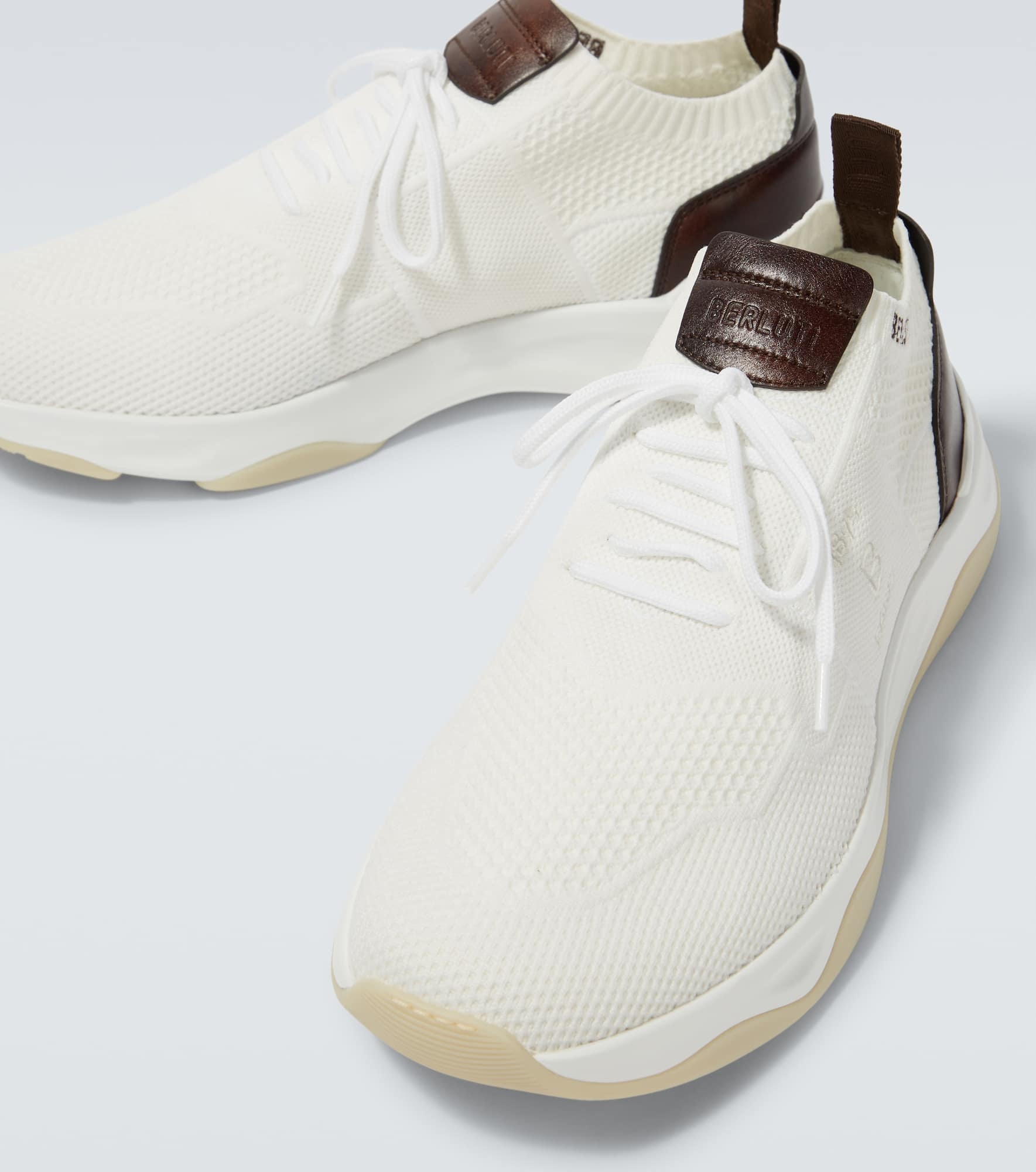 Shadow knitted leather-trimmed sneakers - 3