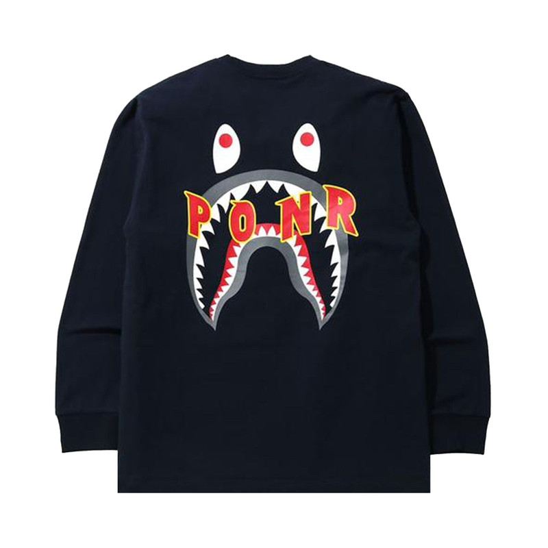 A BATHING APE® BAPE Shark PONR Long-Sleeve Tee 'Navy' outlook