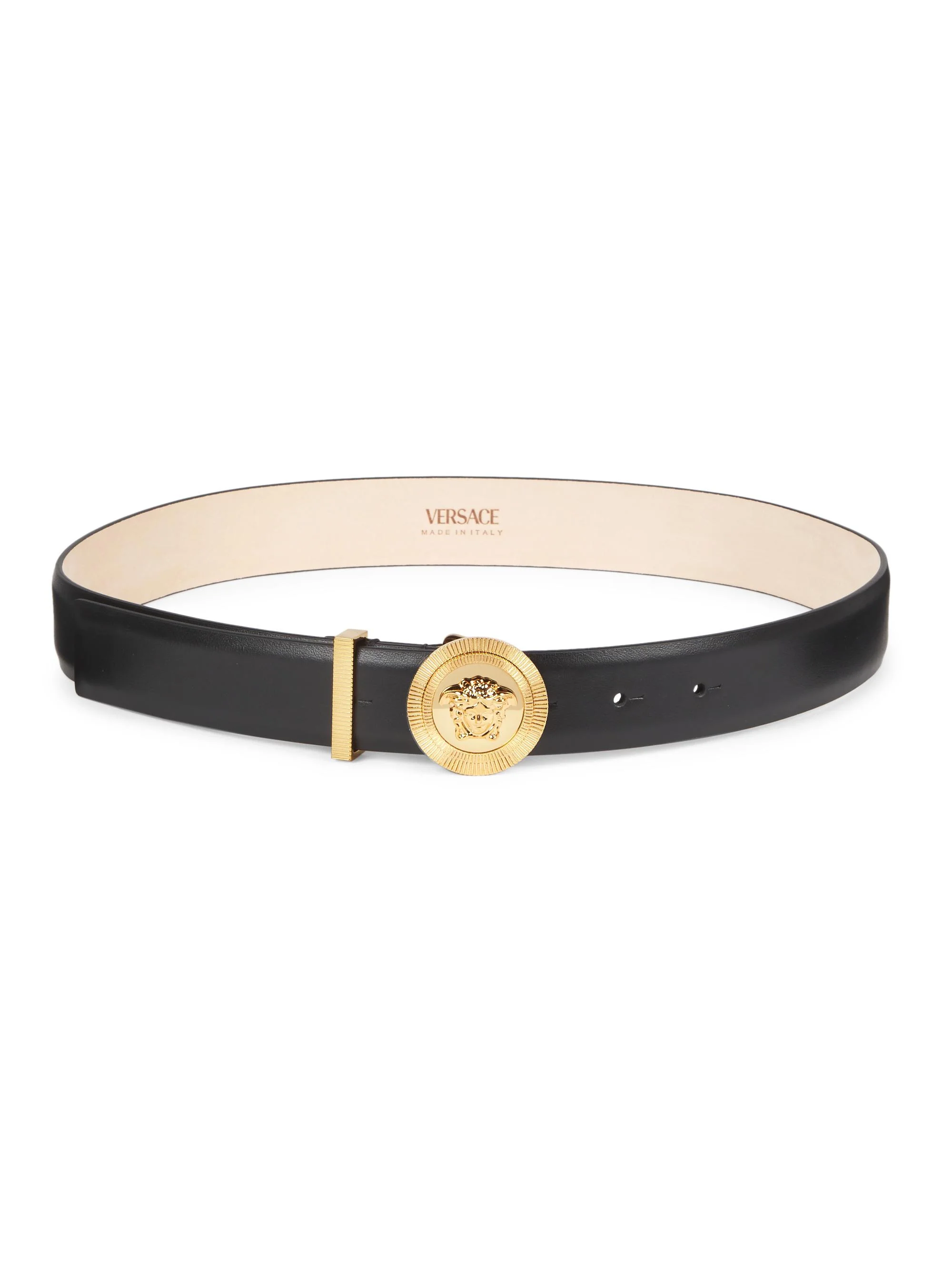Women's Medusa Medallion Leather Belt - Black - 1