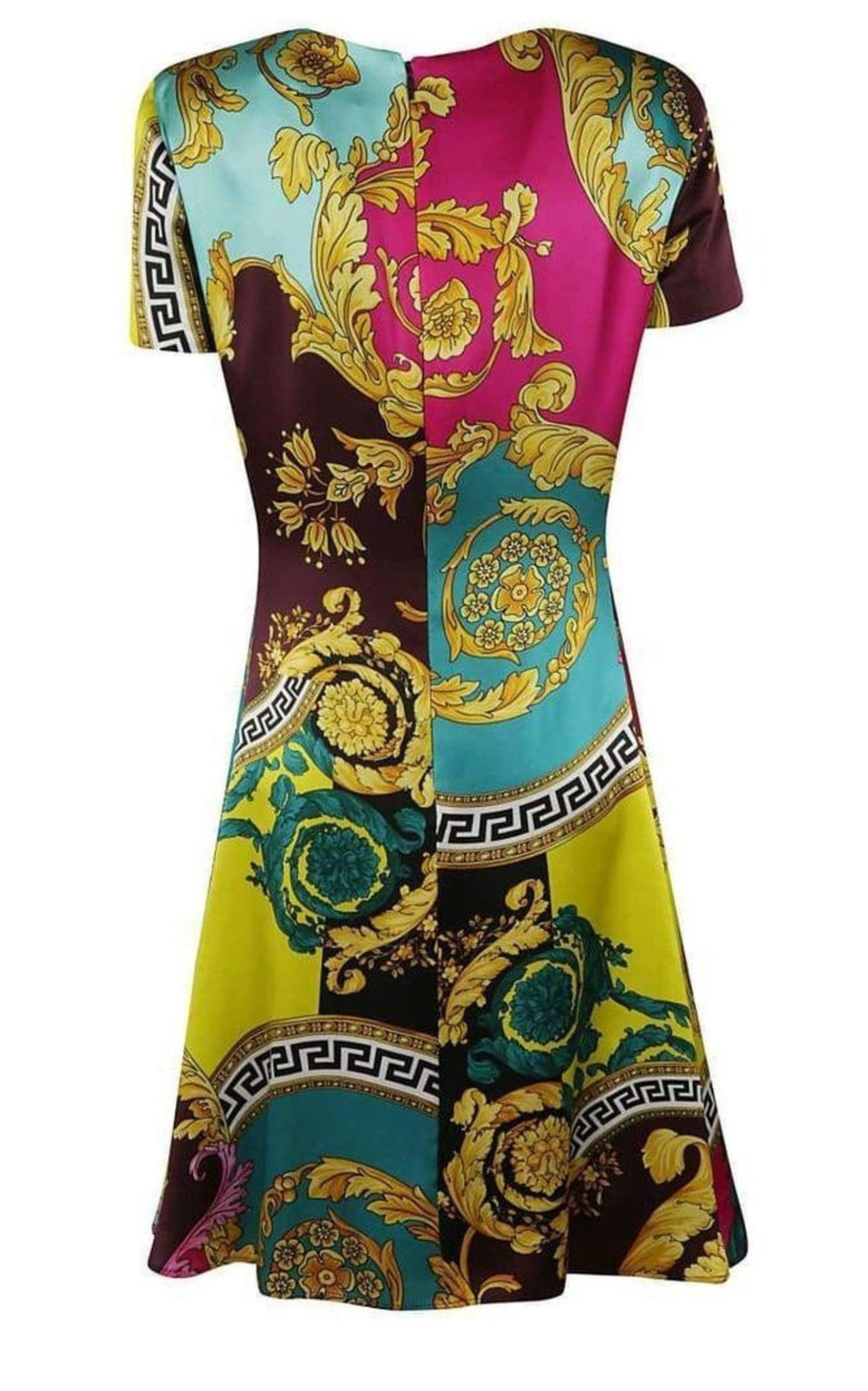 Short-Sleeve Multicolored Silk Dress - 5