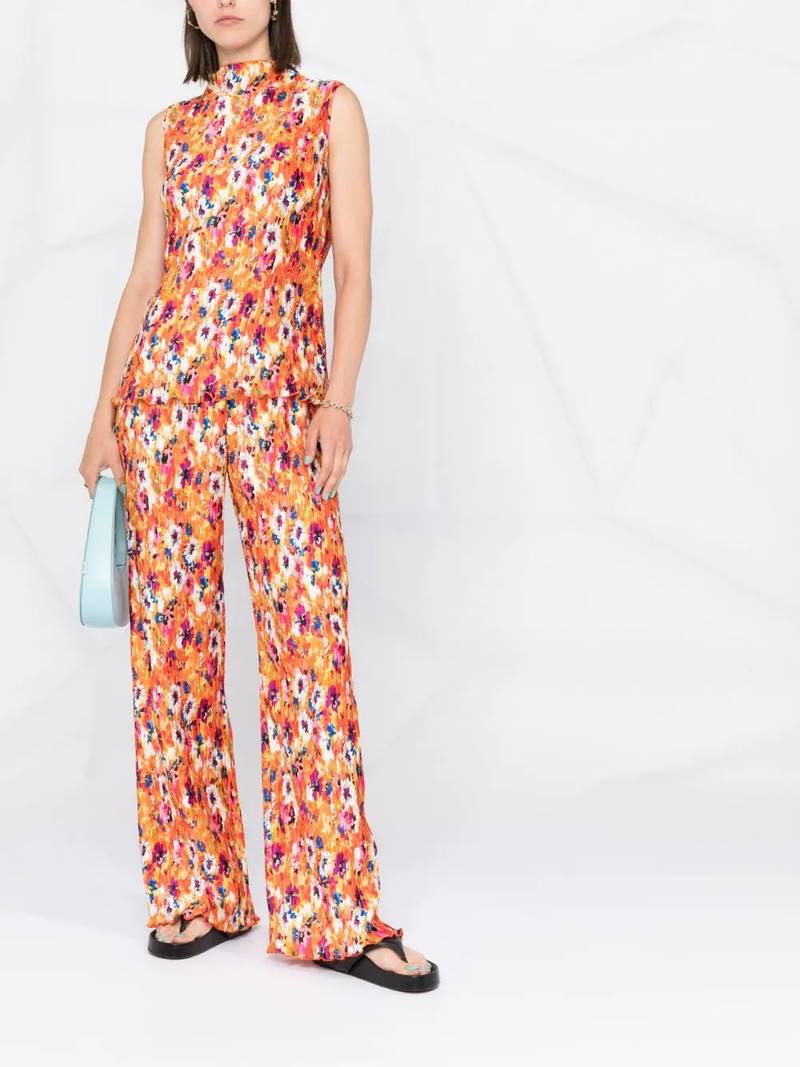 MSGM pleated floral-print trousers outlook