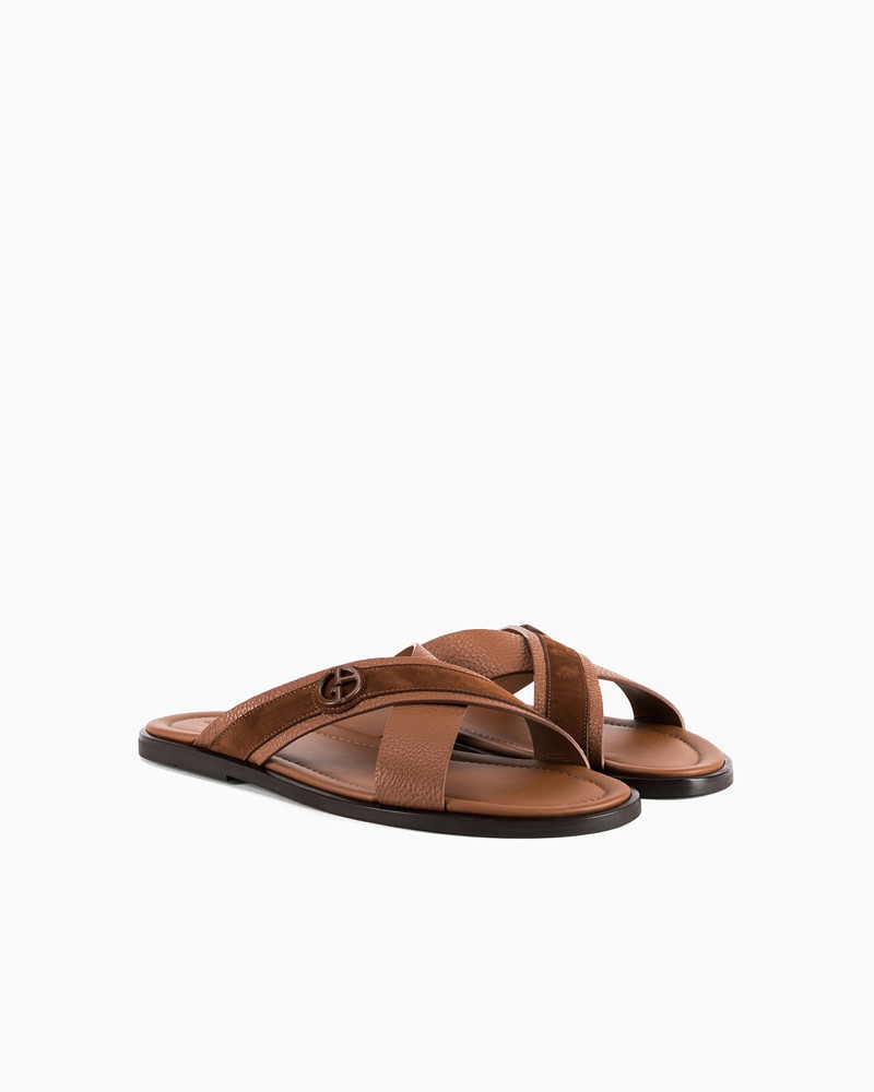 GIORGIO ARMANI Two-toned, plaited suede cross sandals outlook