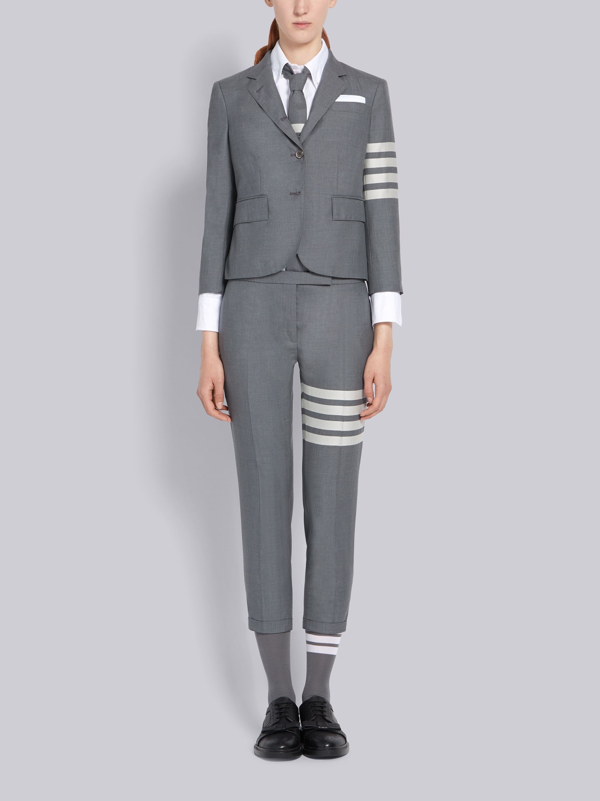 Medium Grey Plain Weave Skinny 4-Bar Trouser - 4