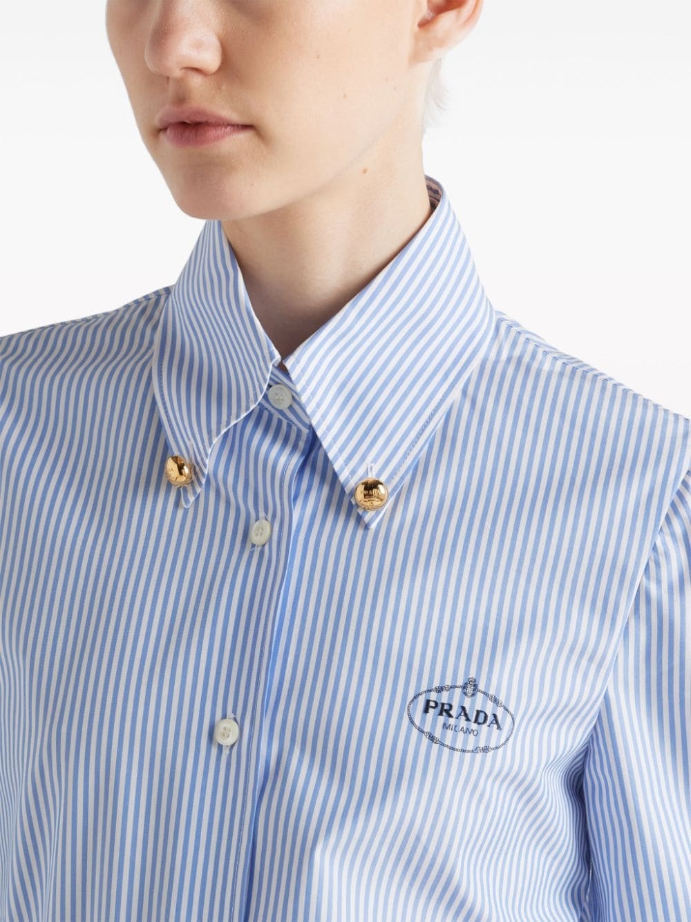 logo-embroidered striped shirt - 6