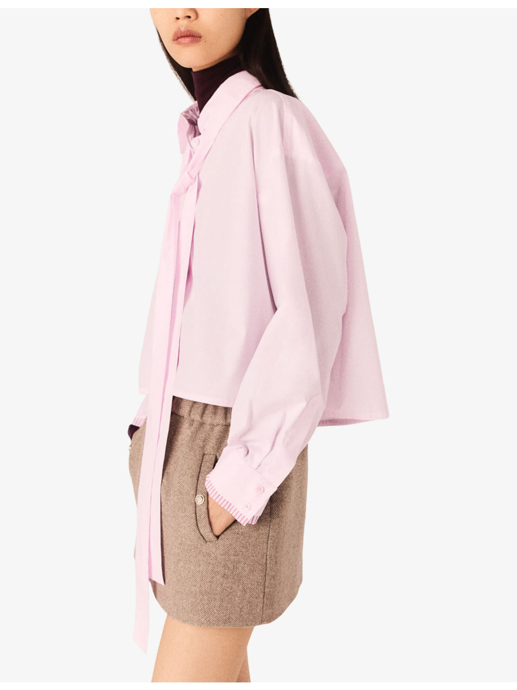 Tie-Neck Long-Sleeve Cotton Shirt - 3