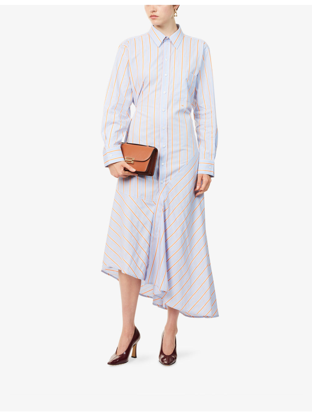 Striped Long-Sleeves Cotton-Poplin Midi Dress - 2