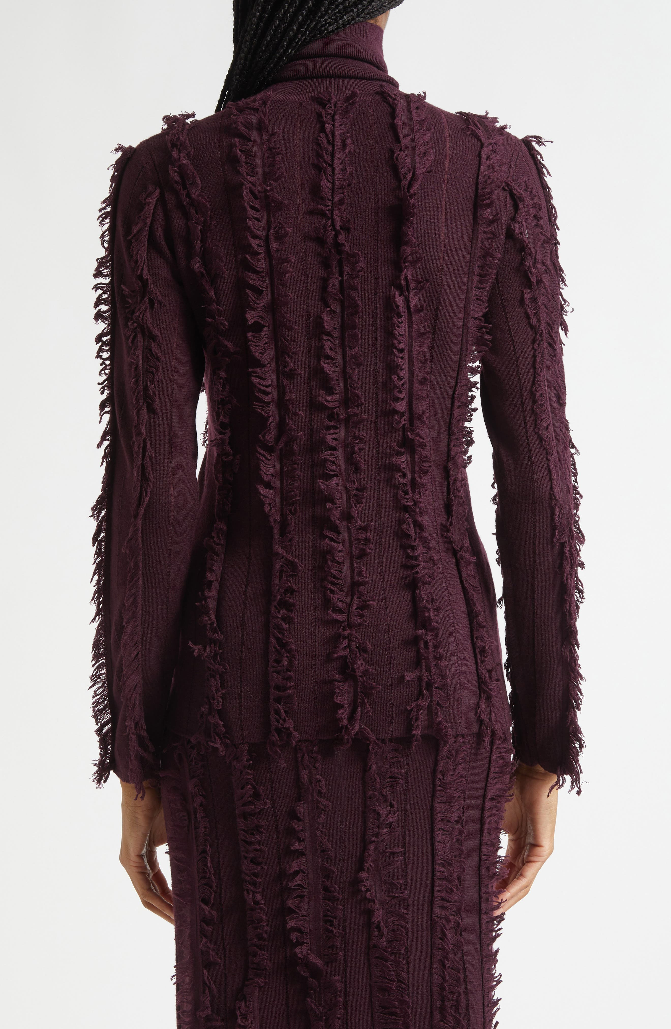 ZANKOV Nico Fringe Stripe Merino Wool Turtleneck Sweater in Pineau at Nordstrom - 3