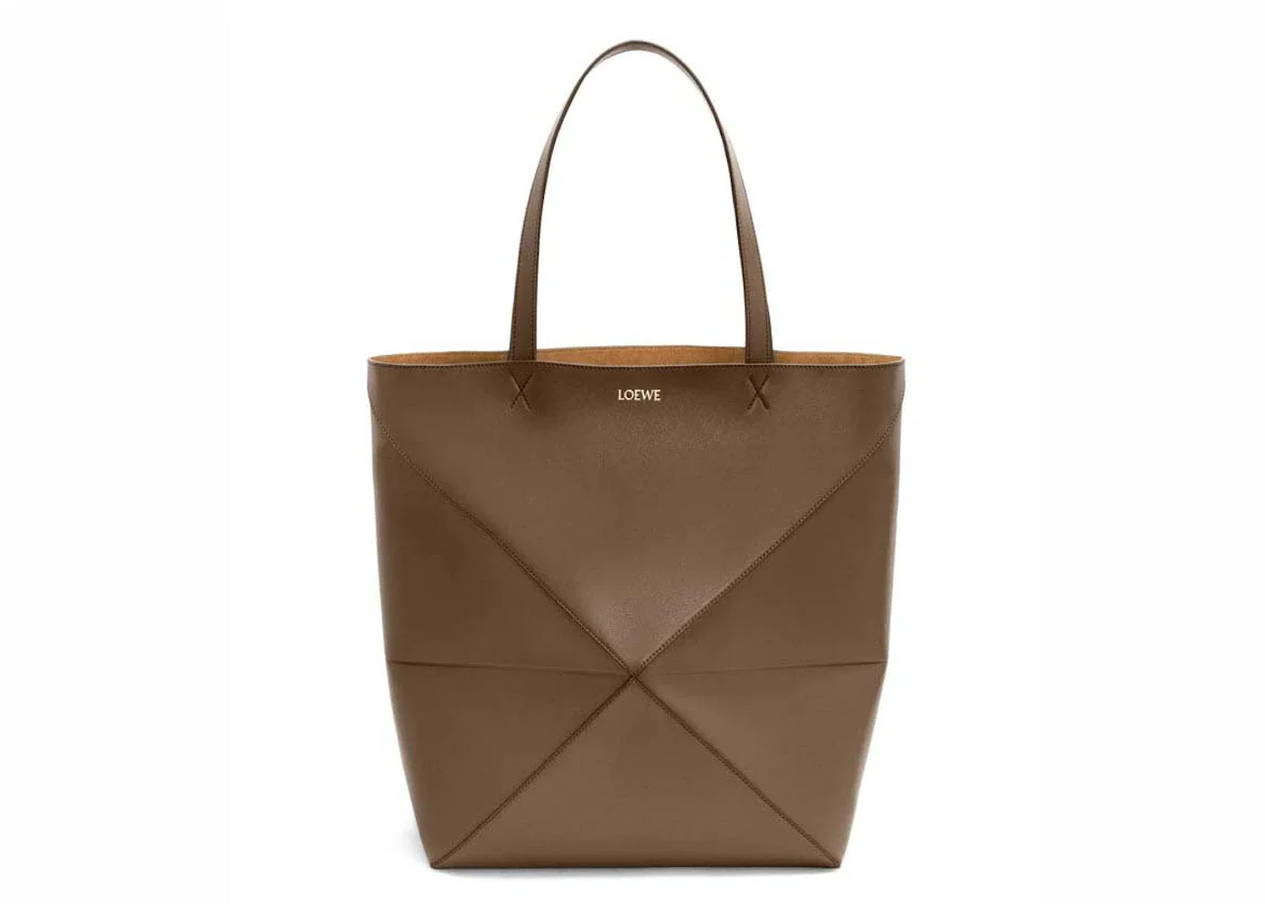 LOEWE Large Puzzle Fold Tote in Shiny Calfskin Umber - 1