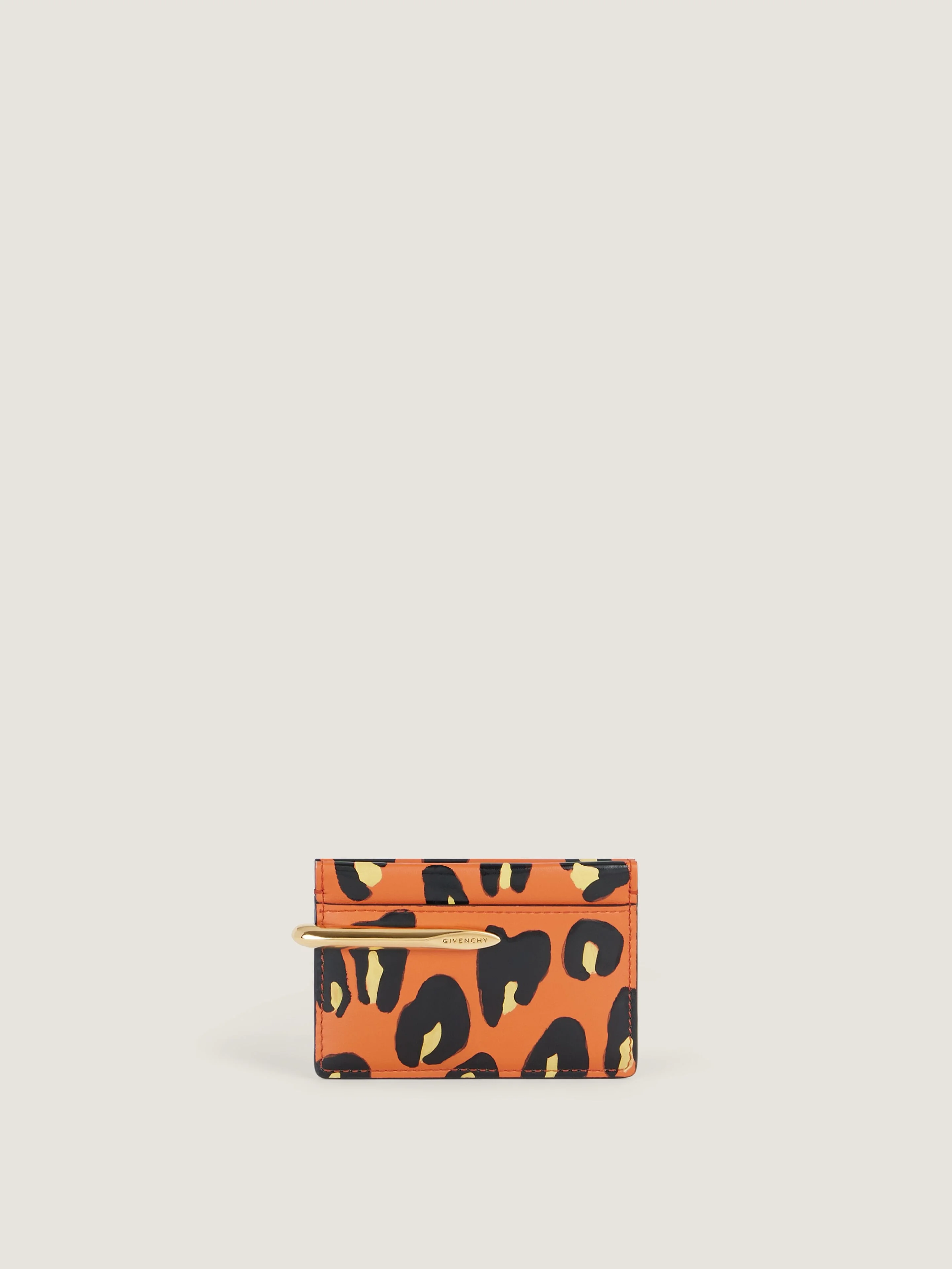 PINCH CARD HOLDER IN LEATHER WITH LEAOPARD PRINT - 1