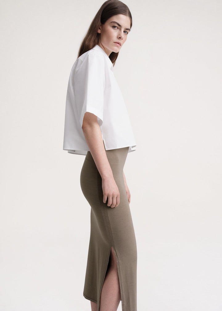 Side-slit jersey skirt dark taupe - 5