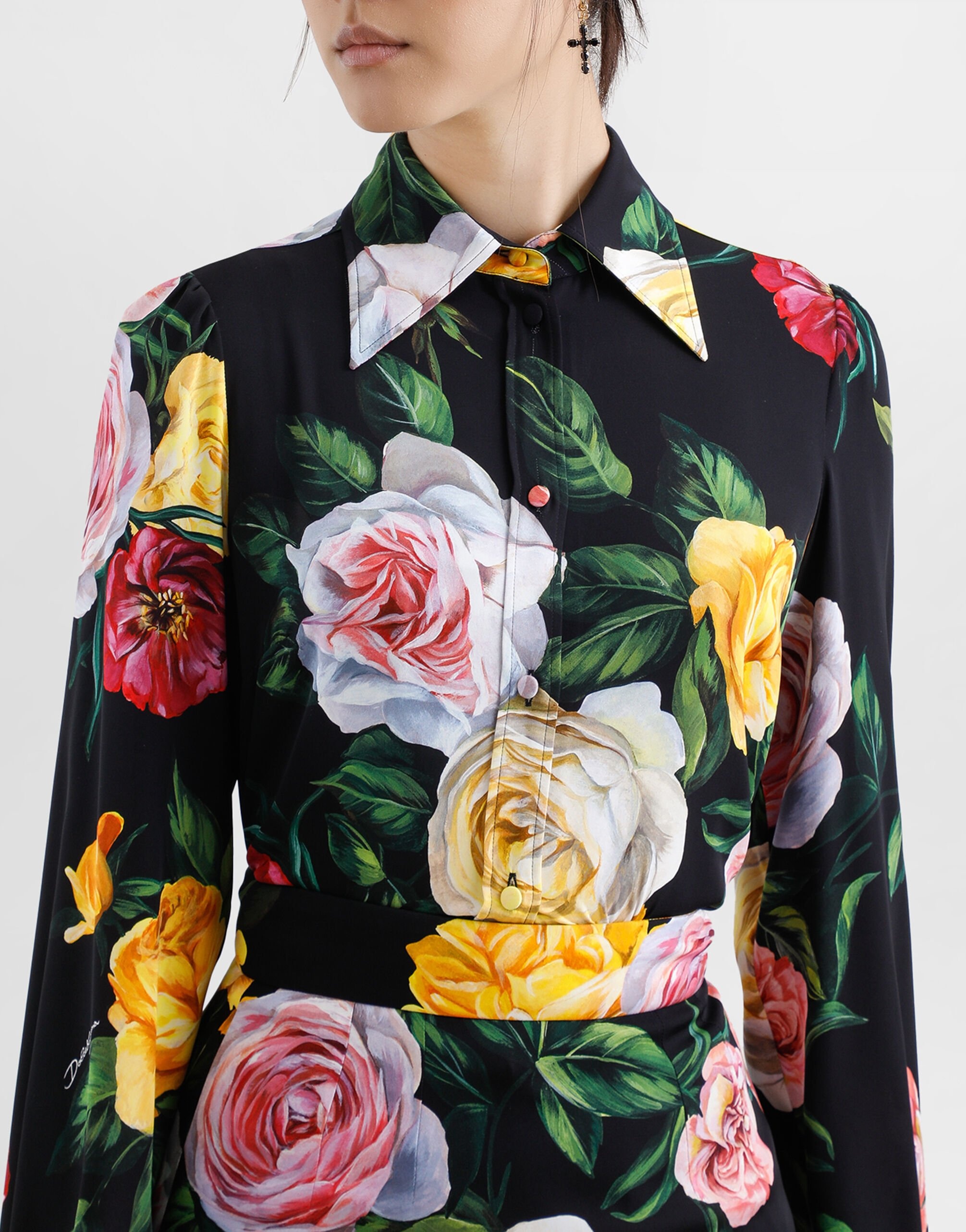 Peony and rose-print charmeuse shirt - 4