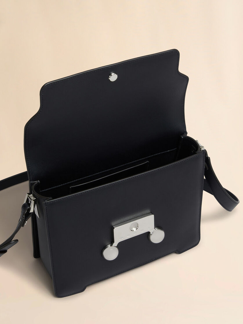BLACK LEATHER TRUNKAROO MEDIUM SHOULDER BAG 4