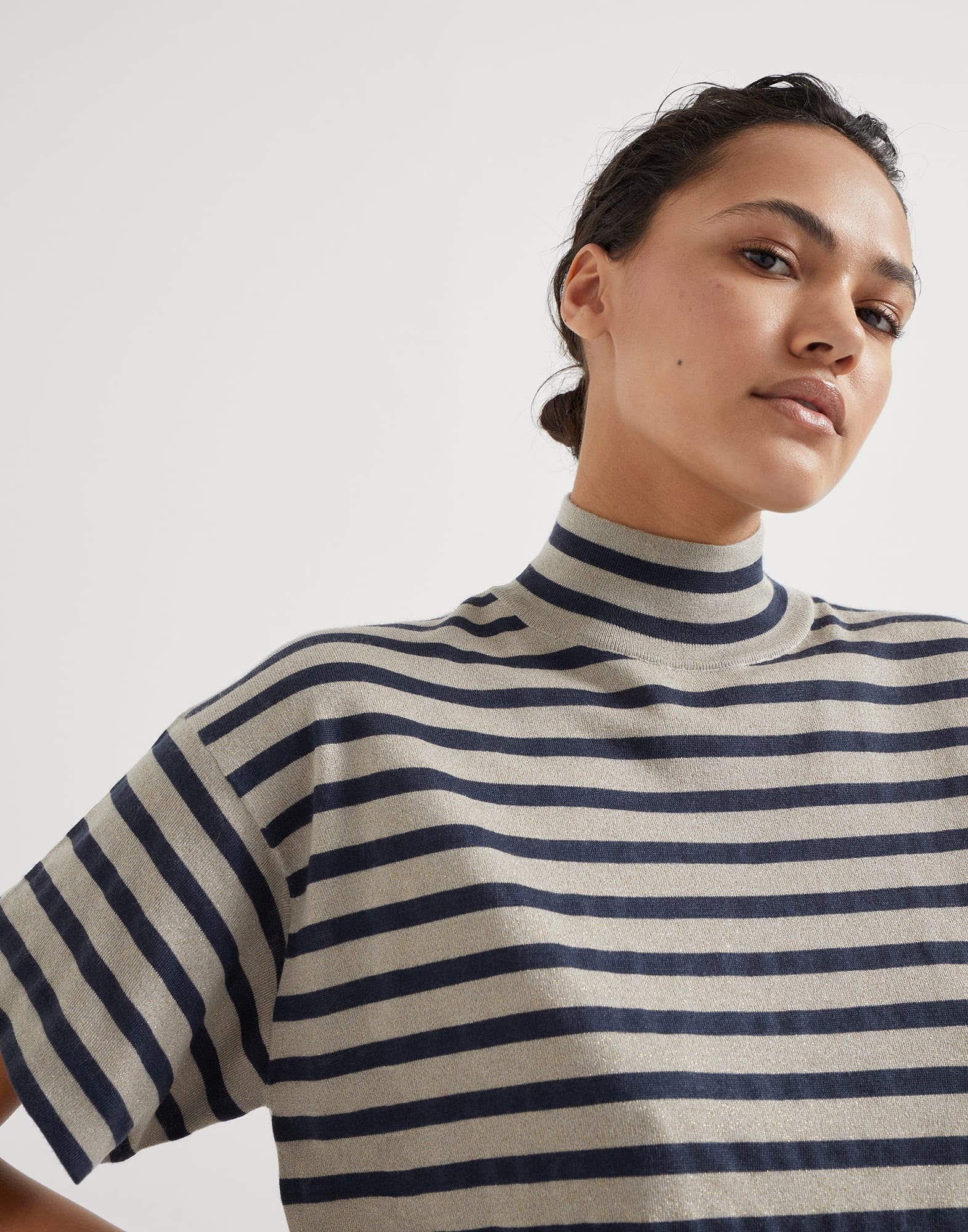 Cashmere and silk sparkling stripe turtleneck sweater - 3