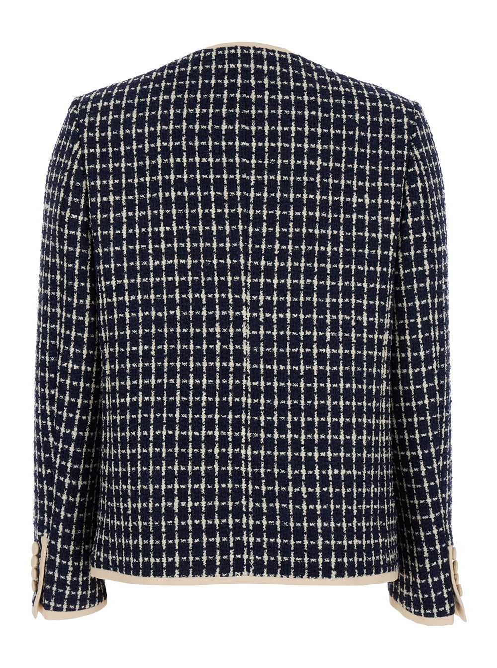Valentino Women Blue Jacket With V Neck And All-Over Check Motif In Wool Blend Woman - 2