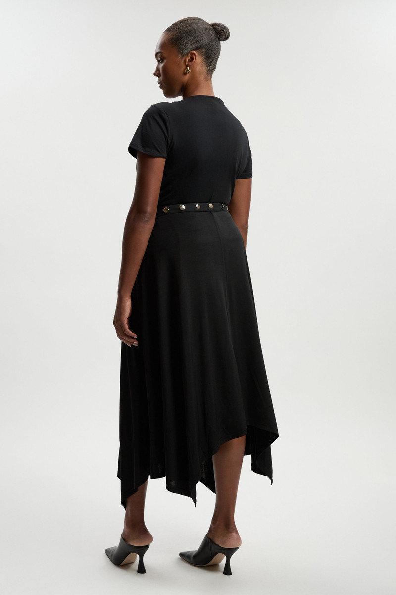 Plus Size Drapey Crepe Hanky Hem Eyelet Detail Maxi Skirt 5