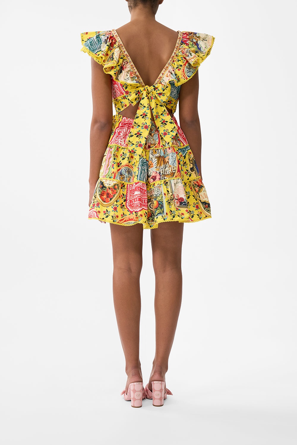TIERED SHORT DRESS WITH NECK FRILL - 3