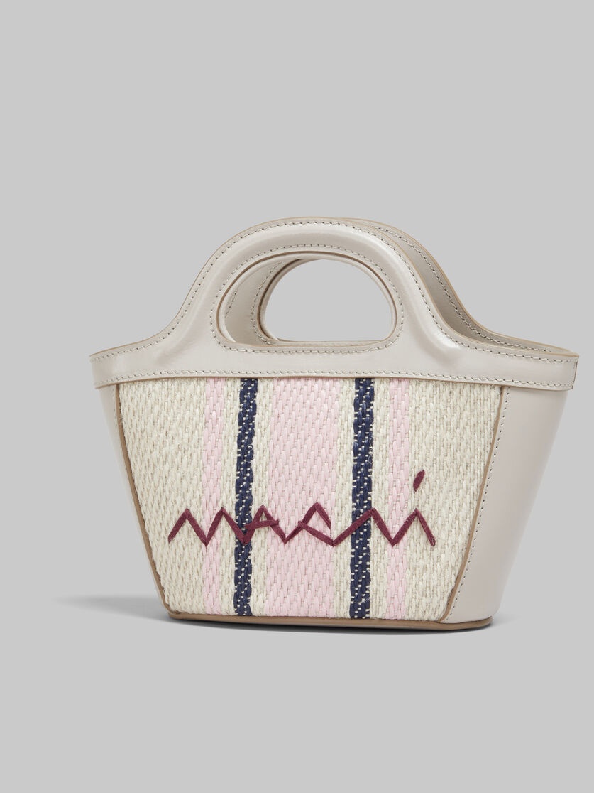 TROPICALIA MICRO BAG IN GREY LEATHER AND RAFFIA-EFFECT FABRIC - 5