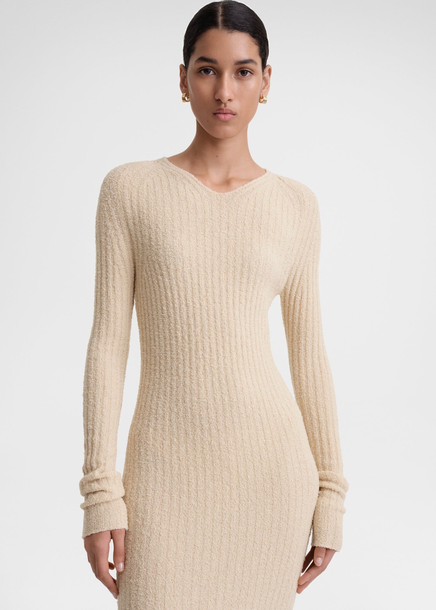 Ribbed merino blend dress cashew - 5