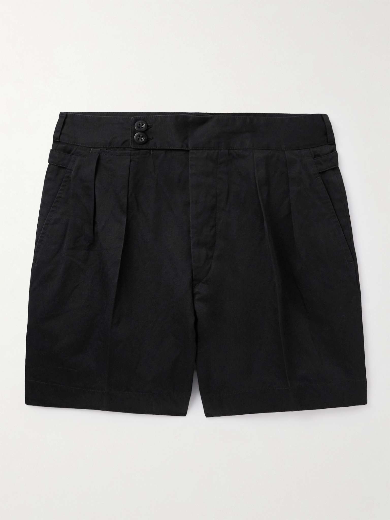Straight-Leg Pleated Cotton and Linen-Blend Twill Shorts - 1