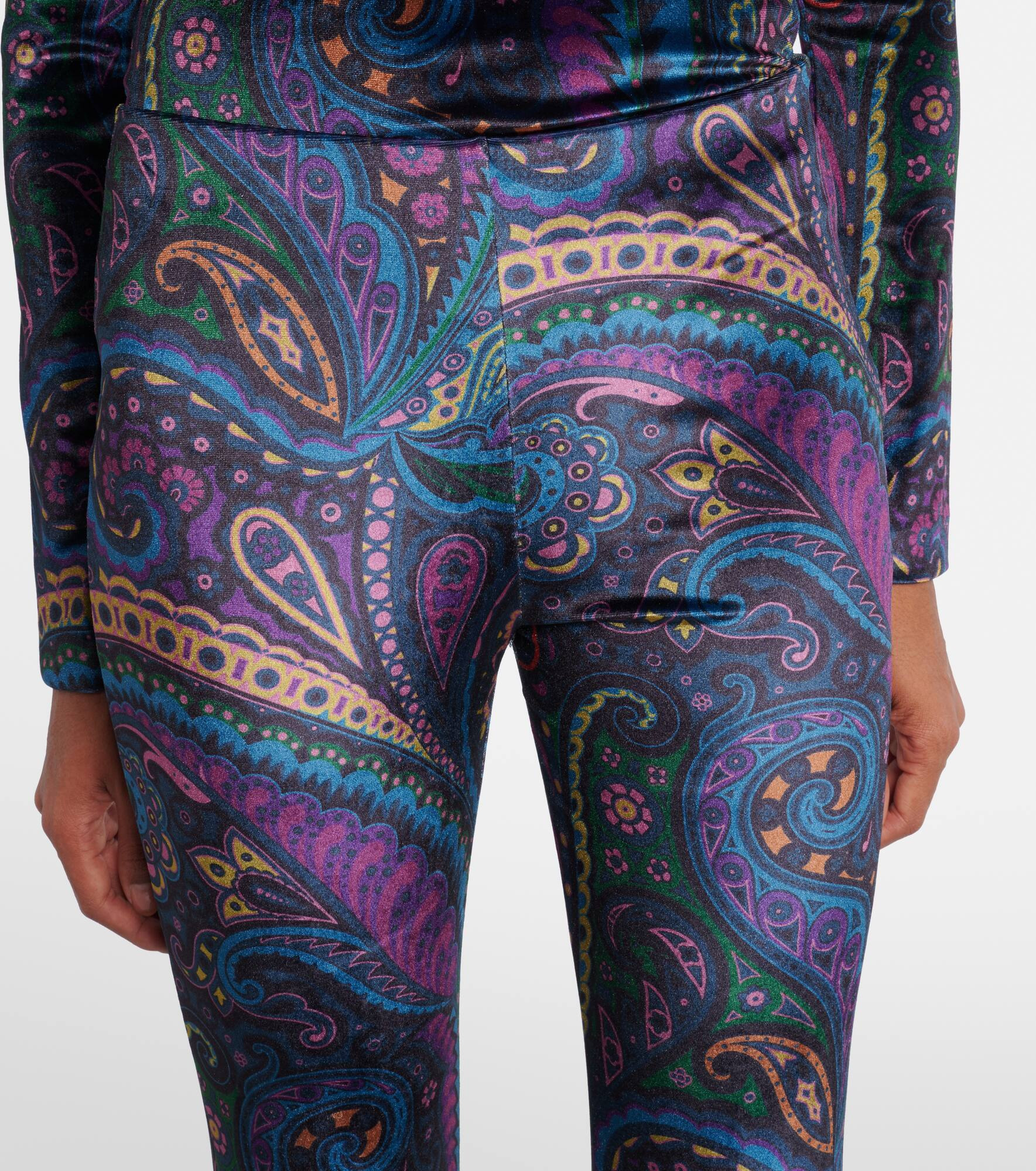 Printed high-rise velvet flared pants - 4