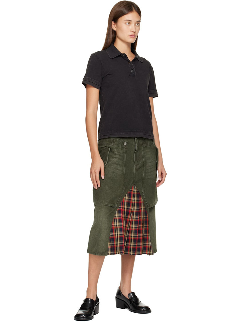 Andersson Bell Khaki Raptor Layered Pleats Denim Midi Skirt outlook