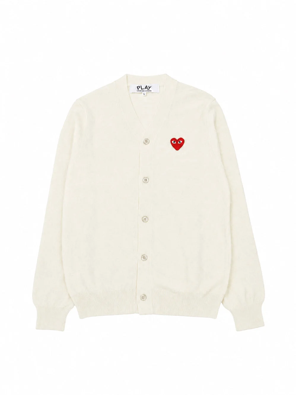 UNISEX V-NECK KNIT CARDIGAN RED HEART - OFF WHITE - 1