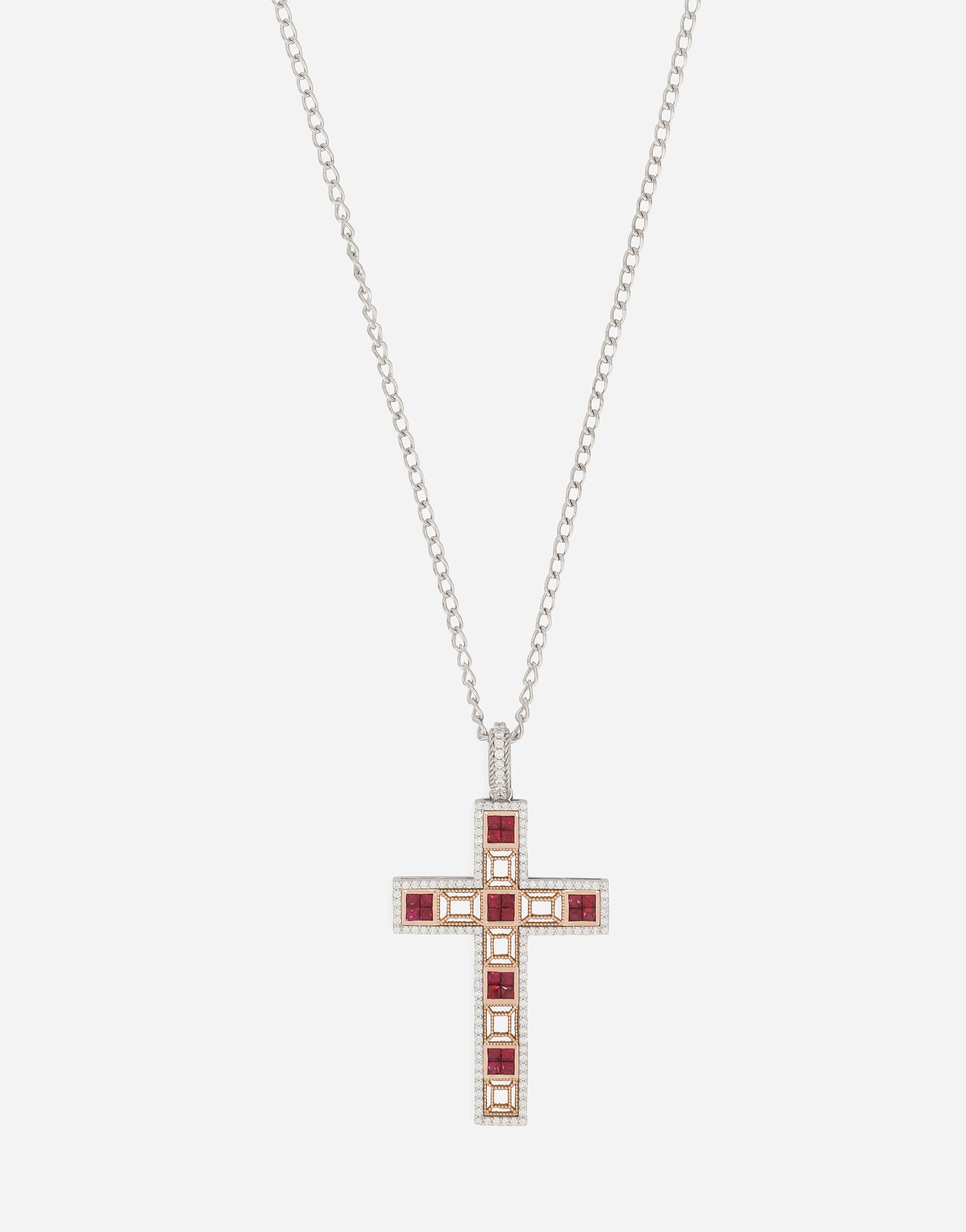 Tradition pendant in pink and white gold 18kt with rubies diamonds - 2