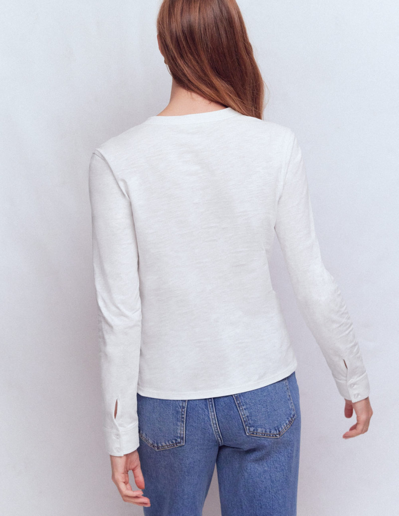 Topstitched Pocket Shirt-White 4