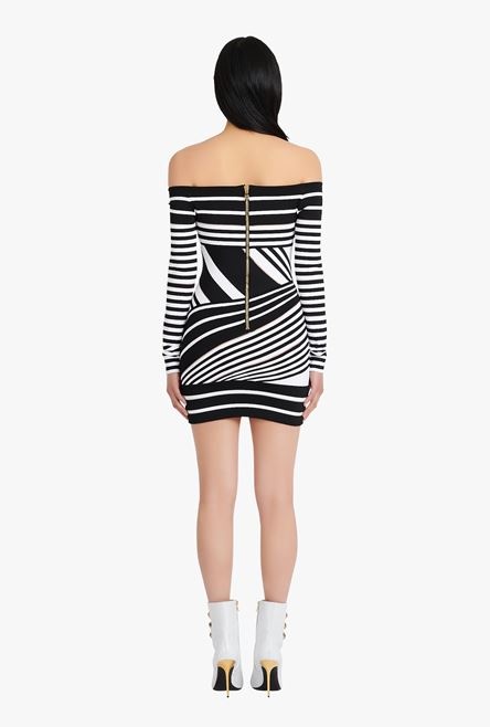 Short black and white striped eco-designed jacquard dress - 3